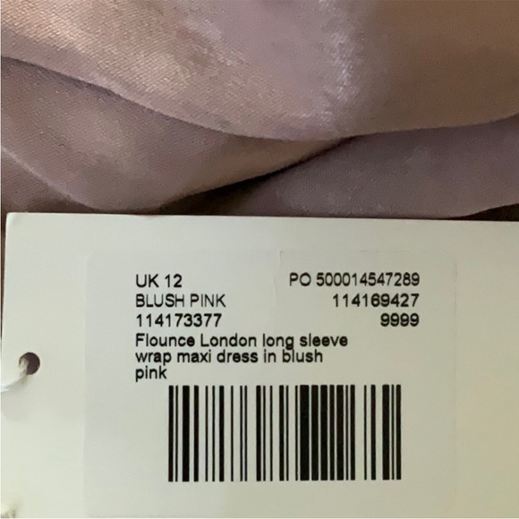 NWT ASOS flounce London satin long sleeve wrap maxi dress blush pink - Picture 3 of 3